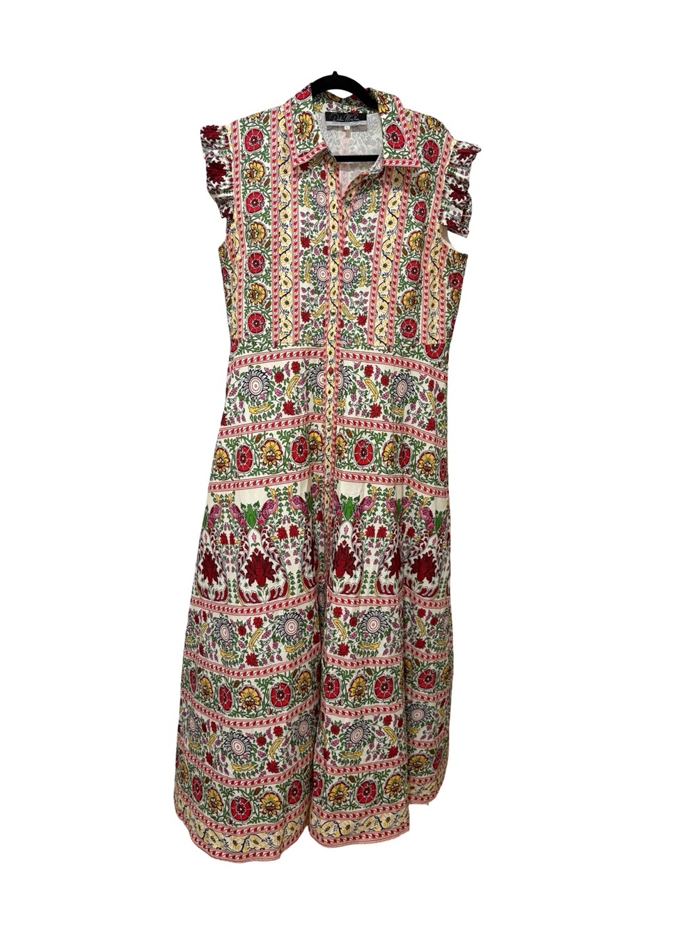 Dalia MacPhee Floral Maxi Shirt Dress, Ruffle Sleeves, Button Front, Size XL